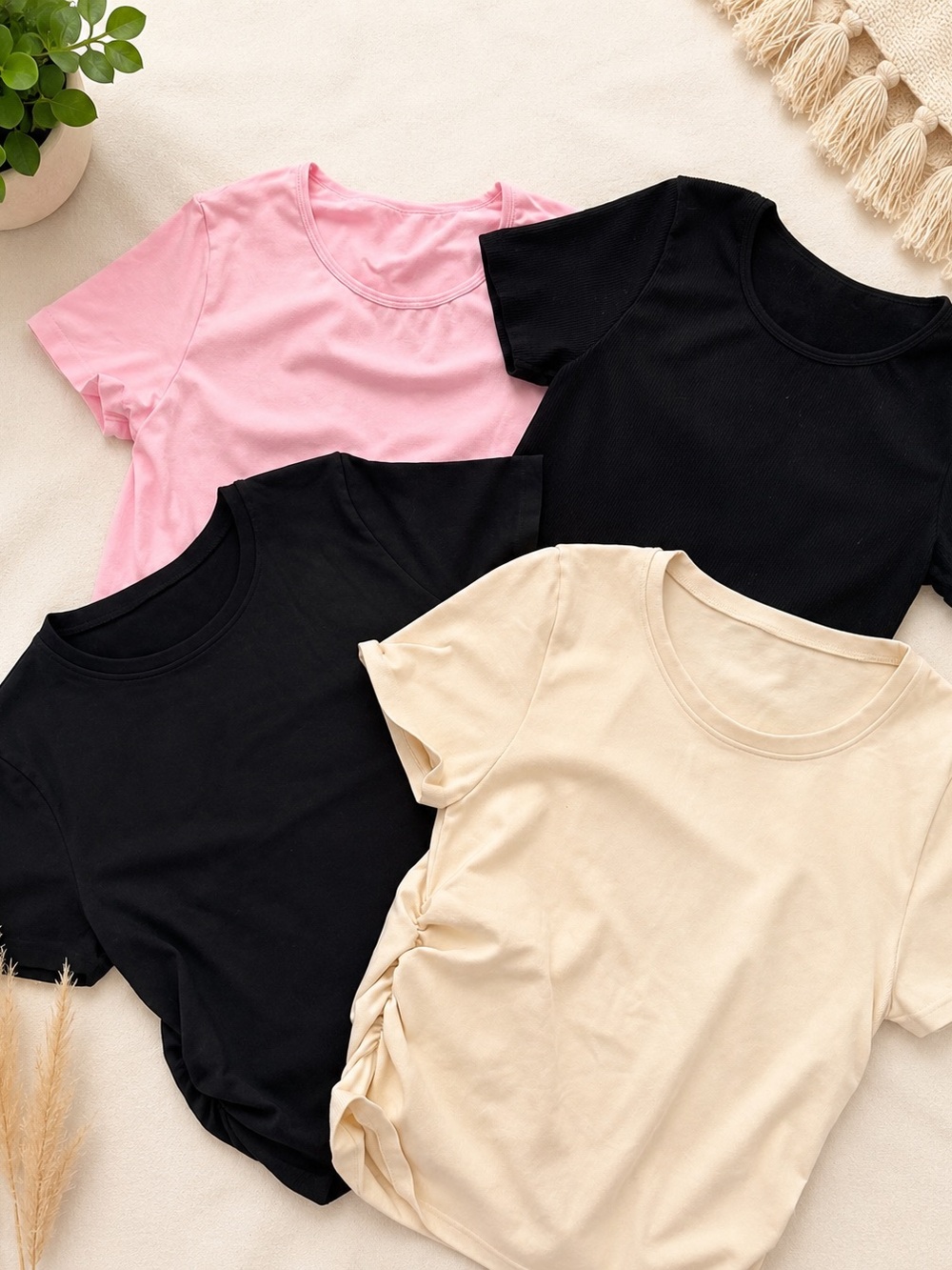 Everyday Crewneck Tee - Pink, Black & Cream